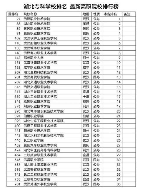 湖北高校排名一览表(湖北专科院校排名)