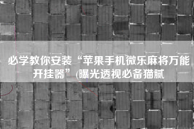 必学教你安装“苹果手机微乐麻将万能开挂器”(曝光透视必备猫腻