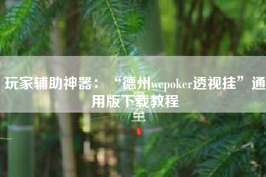 玩家辅助神器：“德州wepoker透视挂”通用版下载教程