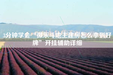 3分钟学会“微乐斗地主建房怎么拿到好牌”开挂辅助详细