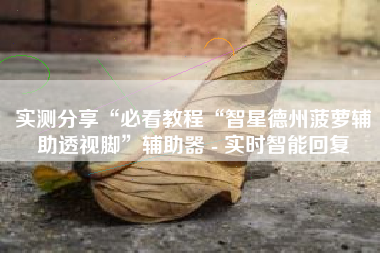 实测分享“必看教程“智星德州菠萝辅助透视脚”辅助器 - 实时智能回复