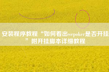 安装程序教程“如何看出wepoker是否开挂”附开挂脚本详细教程