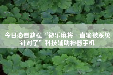 今日必看教程“微乐麻将一直输被系统针对了	”科技辅助神器手机