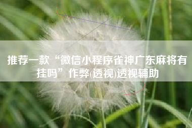推荐一款“微信小程序雀神广东麻将有挂吗”作弊(透视)透视辅助