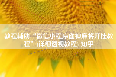 教程辅助“微信小程序雀神麻将开挂教程”(详细透视教程)-知乎
