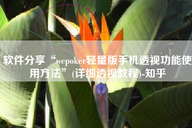 软件分享“wepoker轻量版手机透视功能使用方法”(详细透视教程)-知乎