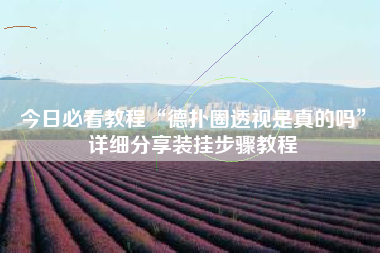 今日必看教程“德扑圈透视是真的吗”详细分享装挂步骤教程