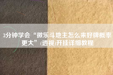 3分钟学会“微乐斗地主怎么来好牌概率更大	”(透视)开挂详细教程