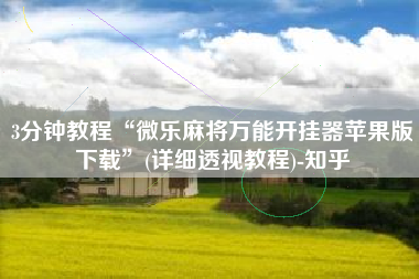 3分钟教程“微乐麻将万能开挂器苹果版下载	”(详细透视教程)-知乎