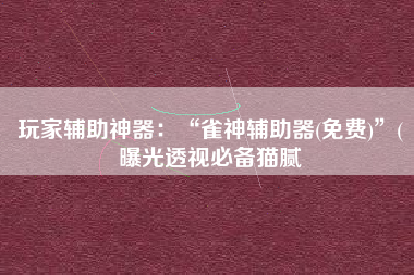 玩家辅助神器：“雀神辅助器(免费)”(曝光透视必备猫腻
