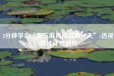 3分钟学会“微乐麻将挂试用一天”(透视)开挂详细教程