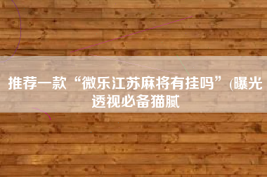 推荐一款“微乐江苏麻将有挂吗”(曝光透视必备猫腻