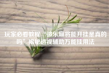玩家必看教程“微乐麻将能开挂是真的吗”揭秘透视辅助万能挂用法