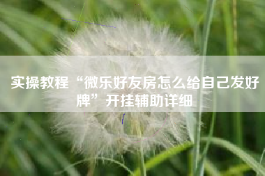 实操教程“微乐好友房怎么给自己发好牌”开挂辅助详细