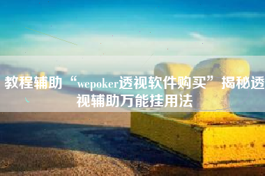 教程辅助“wepoker透视软件购买”揭秘透视辅助万能挂用法