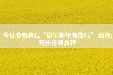 今日必看教程“微乐够级有挂吗”(透视)开挂详细教程