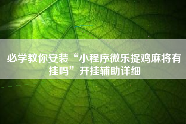 必学教你安装“小程序微乐捉鸡麻将有挂吗	”开挂辅助详细
