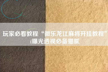 玩家必看教程“微乐龙江麻将开挂教程”(曝光透视必备猫腻
