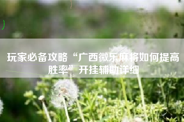 玩家必备攻略“广西微乐麻将如何提高胜率”开挂辅助详细