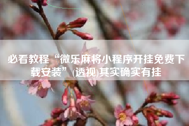 必看教程“微乐麻将小程序开挂免费下载安装	”(透视)其实确实有挂