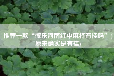 推荐一款“微乐河南红中麻将有挂吗”(原来确实是有挂)