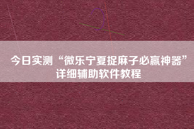 今日实测“微乐宁夏捉麻子必赢神器”详细辅助软件教程