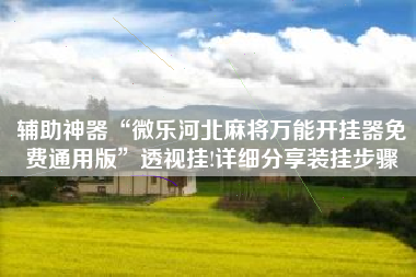 辅助神器“微乐河北麻将万能开挂器免费通用版”透视挂!详细分享装挂步骤