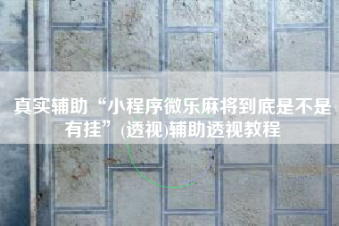 真实辅助“小程序微乐麻将到底是不是有挂”(透视)辅助透视教程