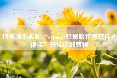 独家脚本实测“wepoker轻量版作弊软件透视挂”开挂详细教程