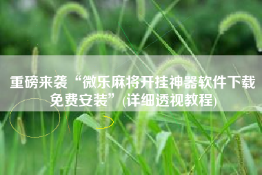 重磅来袭“微乐麻将开挂神器软件下载免费安装	”(详细透视教程)