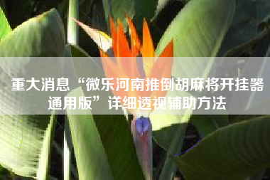 重大消息“微乐河南推倒胡麻将开挂器通用版”详细透视辅助方法