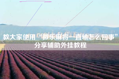 教大家使用“微乐麻将一直输怎么回事”分享辅助外挂教程