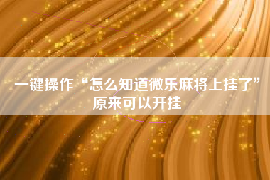 一键操作“怎么知道微乐麻将上挂了”原来可以开挂