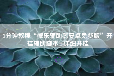 3分钟教程“微乐辅助器安卓免费版”开挂辅助脚本+详细开挂