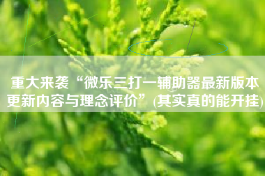 重大来袭“微乐三打一辅助器最新版本更新内容与理念评价”(其实真的能开挂)