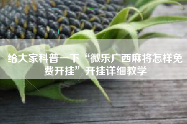 给大家科普一下“微乐广西麻将怎样免费开挂	”开挂详细教学