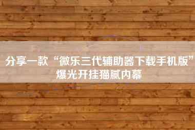 分享一款“微乐三代辅助器下载手机版”爆光开挂猫腻内幕