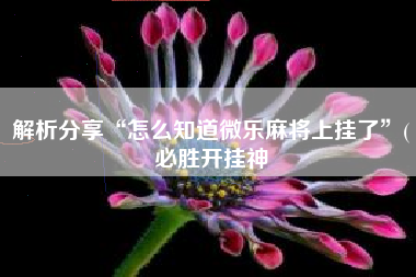 解析分享“怎么知道微乐麻将上挂了	”(必胜开挂神