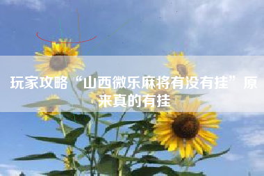 玩家攻略“山西微乐麻将有没有挂”原来真的有挂