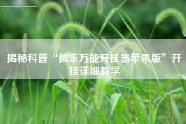 揭秘科普“微乐万能开挂器苹果版	”开挂详细教学