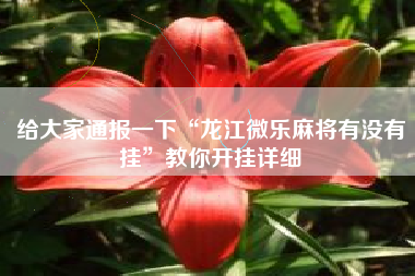 给大家通报一下“龙江微乐麻将有没有挂”教你开挂详细