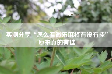 实测分享“怎么看微乐麻将有没有挂”原来真的有挂