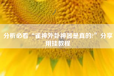 分析必看“雀神外卦神器是真的?”分享用挂教程
